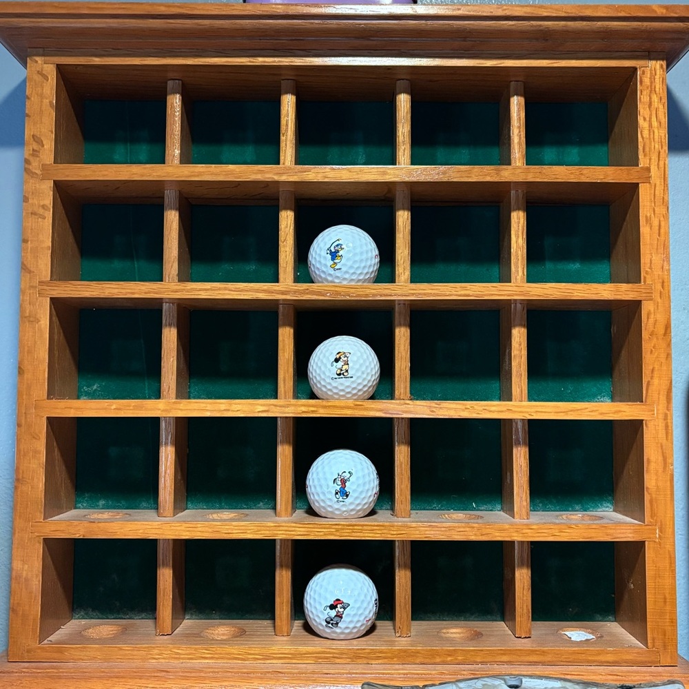 Wooden Display Shelf with Limited Edition Disney Golf Balls